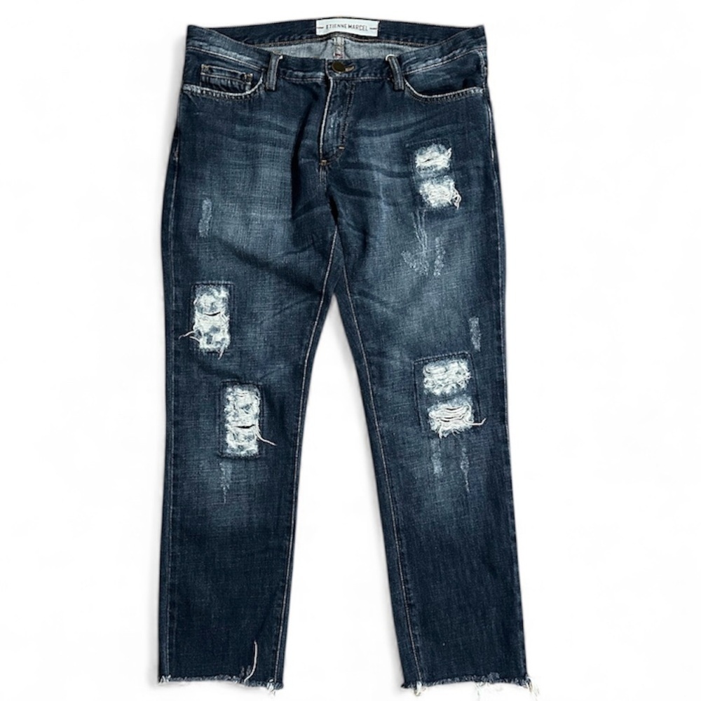 Etienne Marcel Mid-Rise Boyfriend Distressed Raw Hem Ankle Cotton Jeans Size 28